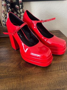 Wild Pair Red Patent Mary Jane Platform Heels
